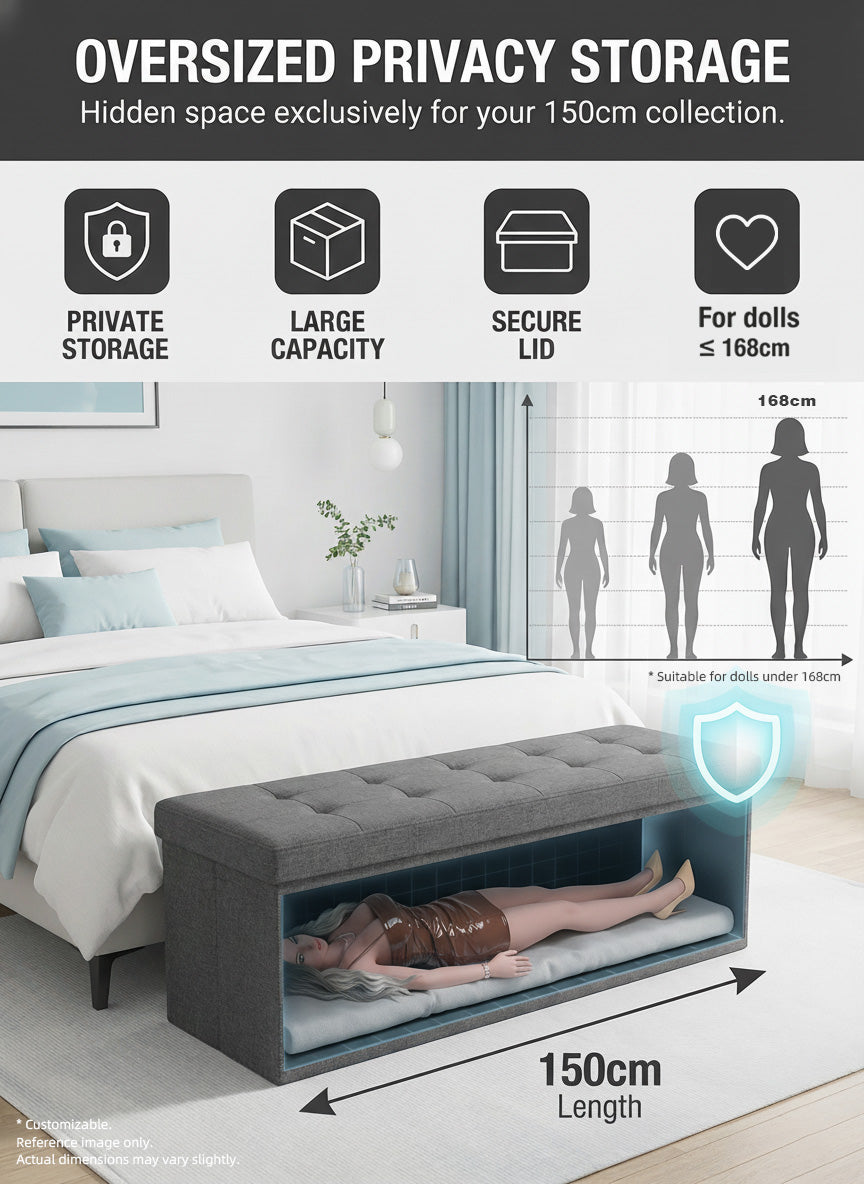 150cm Discreet End of Bed Storage Bench Large Privacy Ottoman for Dolls and Personal Items