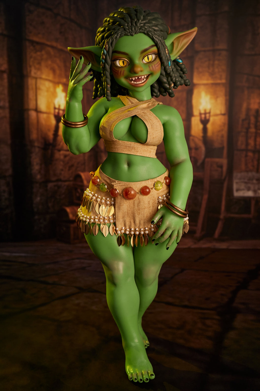70cm Goblin Style Full Silicone Adult Doll Si70cm AT Green Skin